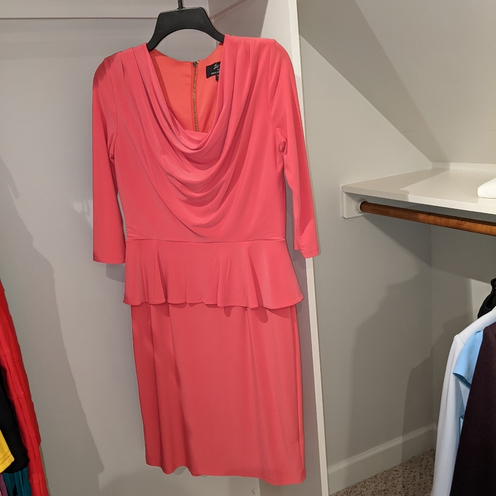 Peplum Melon-Colored Dress by Lemmie for Nina Leonard - Size M